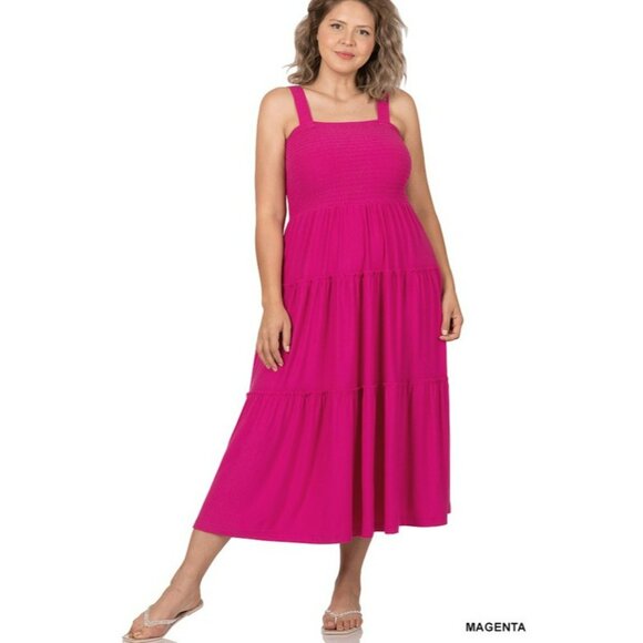 Plus Smocked Tiered Midi Dress - Picture 13 of 14